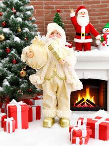 1pc-Standing Santa Claus Statue, Santa Figurines Christmas, Merry Christmas Figure Decorations, Xmas Gifts Santa Claus Figurines Christmas Figure Decorations, Christmas Indoor Ornament, Christmas Gift, Handmade Santa Claus Statue With Gift Bag And Present, Suitable For Home, Office Desk, Christmas Party Decorations, Holiday Party Home Decor, Gift Party Centerpiece(Gold)