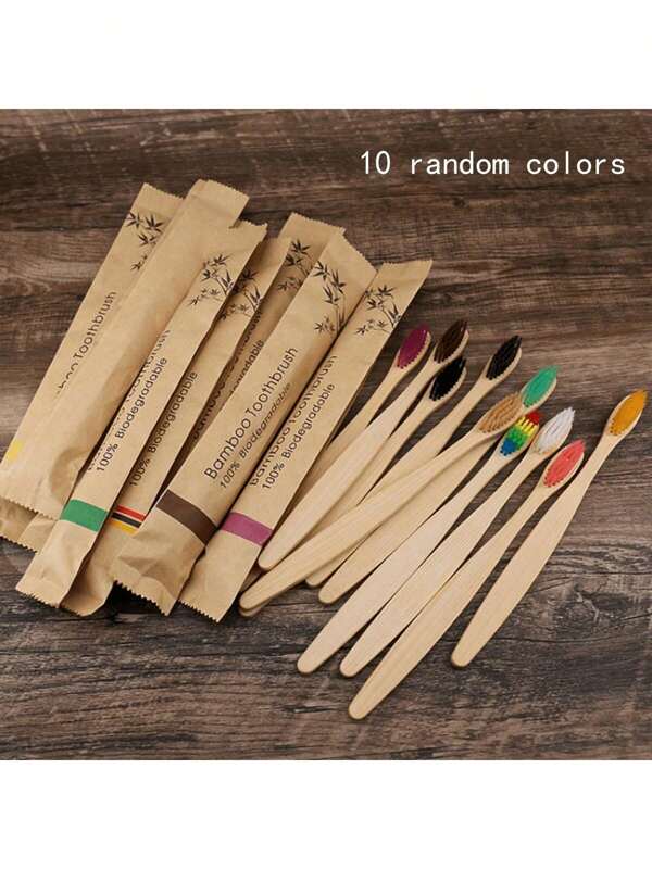5pcs Random Pack Of Bamboo Toothbrushes, Extra Soft Bristles For Sensitive Teeth And Gums, Wooden Handle For Deep Cleaning And Oral Care, Home Bathroom Decor, Summer Back To School