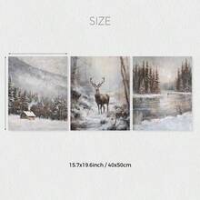 3pcs, Unframed, Vintage Moody Winter Landscape Oil Painting Prints, Snowy Forest Wall Art, Country Farmhouse Decor, Christmas Decor, Winter Posters, Canvas Art For Living Room, Bedroom, Kitchen, Home Office, Cafe, Bar, Dorm, Hallway, Home And Room Decoration Home Decor Christmas Decorations