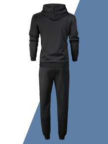 男士轻便常规版型连帽衫和运动裤套装，个性化字母印花图案，时尚休闲装，带口袋和抽绳腰带，适合户外活动、旅行和休闲 - 送给丈夫或男朋友的绝佳礼物 - 彩色 - 查看 2