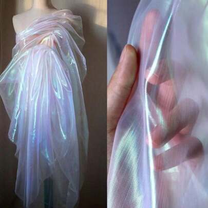 1pc, 50cm*150cm Holographic Ombre Organza Fabric, Iridescent Mesh Fabric, Suitable For Dresses, DIY Crafts, Cosplay, Stage Decoration