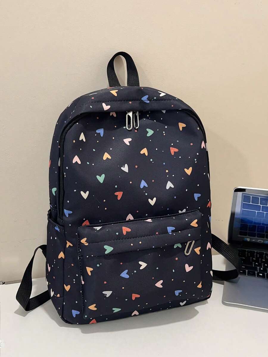 Butterfly Pattern Minimalist Versatile Large Capacity Student Backpack Dots , Polka Dot - Black - View 1