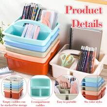 6 pièces Boîte de rangement de style bohème en plastique avec 3 compartiments et poignée. Boîte de rangement portable polyvalente pour la classe, le bureau, les fournitures scolaires, les crayons, les documents, les outils