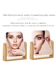 Espejo de maquillaje con base de bambú natural, aumento de 1x/3x, espejo de aumento giratorio de doble cara a 360 grados, decoración de tocador, oficina, habitación, regalo de belleza, maquillaje, barato, decoración de habitación, tocador, viaje, dormitorio, accesorios de maquillaje, espejo, espejo de tocador, mini espejo, espejo compacto, espejo pequeño, espejo de mano