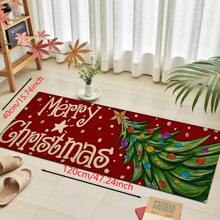 1pc Home Decor, Snowman & Christmas Tree Pattern Print, Christmas, Christmas Gift, Christmas Decoration, Diatomite Kitchen Carpet, Kitchen Mat, Rug, Rectangle Carpet, Suitable For Living Room, Bedroom, Hallway, Bathroom, Laundry Room - Polyester Carpet, Suitable For Indoor And Outdoor Home Decor