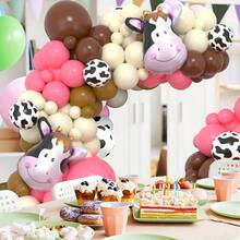 Bộ 122 bóng bay trang trí chủ đề nông trại hoạt hình, bao gồm bóng bay lá hình con bò và bóng bay cao su in hình con bò màu hồng, trắng cát, nâu, hoàn hảo để trang trí tiệc sinh nhật, tiệc chào đón em bé, tiệc sinh nhật đầu tiên, tiệc ngoài trời, tiệc động vật, phụ kiện tiệc theo chủ đề cao bồi miền Tây - Nhiều màu - Xem 5