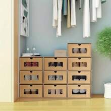 10x Foldable Cardboard Shoe Boxes Organiser Drawer Stackable Storage Transparent - Variant1 - View 2