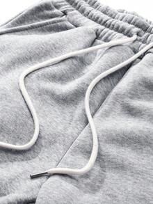 MAISONFOX Men's Loose Flap Pocket Side Drawstring Elastic Waist Long Cargo Pants, Solid Color Light Gray Casual Pants, Suitable For Outdoor, Commuting, Office, Winter Work Wear Thickened Faux Lamb Wool Lining Drawstring Waist Casual Pants, Warm And Comfortable For Leisure And Home Wear - Light Grey - View 4