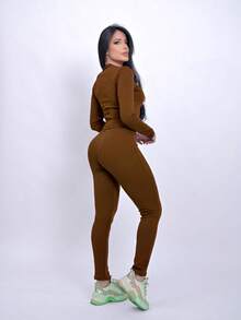 Leggings And Long Sleeve Top Set - 棕色 - 查看 3