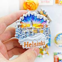 1pc Resin Travel Souvenir Artwork Fridge Magnet, Nordic European Style Green Aurora Borealis Snowy Mountains Landmark Cartoon Creative Kitchen Home Decor Magnets, Greenland Sweden Stockholm Finland Helsinki Norway Oslo Tromso Iceland Reykjavik - Multicolor - View 15