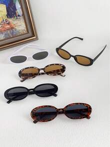 5副椭圆形女士时尚眼镜新款小框Y2K眼镜椭圆形時尚眼鏡 - 5PC大盒時尚黑茶紅豆茶白豆白黑 - 查看 4