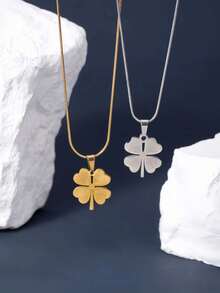 1入經典奢華18K金電鍍不鏽鋼蛇骨形刀鏈，附幸運三葉草吊墜，適用於女性日常和節慶穿戴 - 幸運草蛇骨鏈 - 查看 12