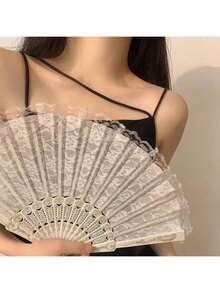 1 pieza Abanico plegable de encaje, vintage y elegante, abanico de encaje con borlas vintage noble, muy adecuado para reuniones de damas, accesorios fotográficos exquisitos y de moda, vestidos de fiesta, fiestas, regalos festivos, Halloween, Día de San Valentín. Enfriamiento de verano, playa, viaje, selecciones de primavera y verano, regalos para damas de honor, decoración de habitación, dormitorio, playa, viaje, para hombres, para mujeres, vacaciones, cosas lindas - Multicolor - Ver 5