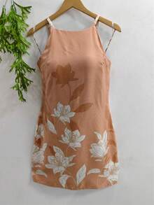 Plain  Dress With Fake - Khaki - View 1
