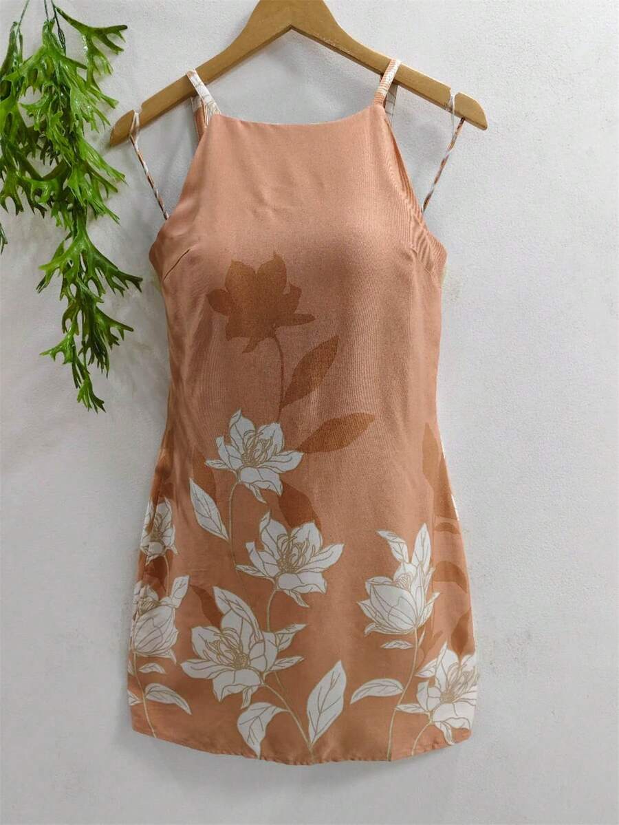 Plain Dress With Fake - Khaki - View 1
