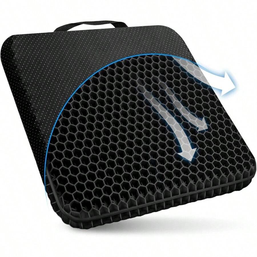 Gel Seat Cushion For Long Sitting Double Thick Gel Seat Cushion Breathable Honeycomb Chair Cushion With NonSlip Cover For Office Chair Car Wheelchair Long Trips Relief Sciatica Pain - màu đen - Xem 1