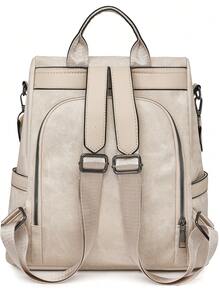 女士高端防盗背包；最新款女士个性化休闲软皮背包；大容量可扩展多功能旅行背包；多功能书包 - 米色 - 查看 7