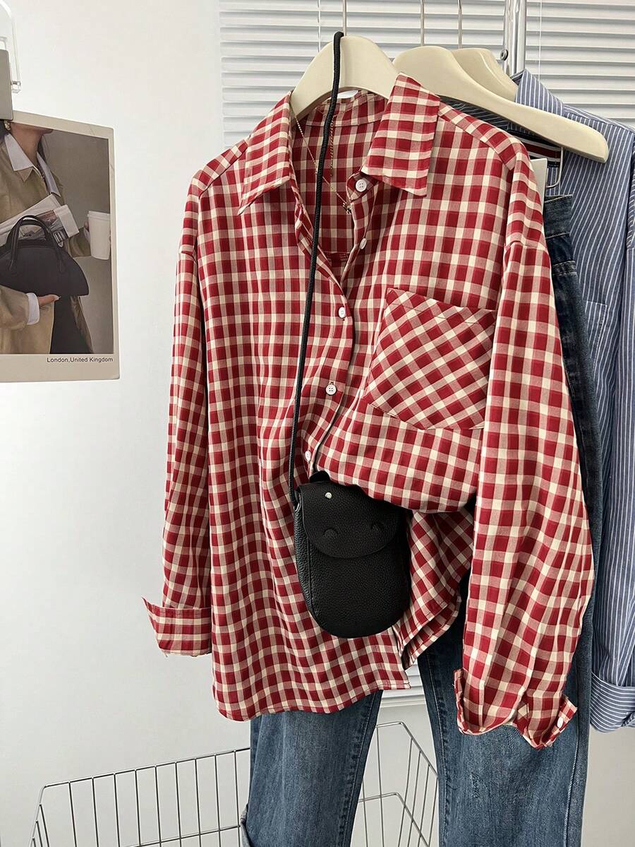 Women's Casual Everyday Plaid Front Button Shirt