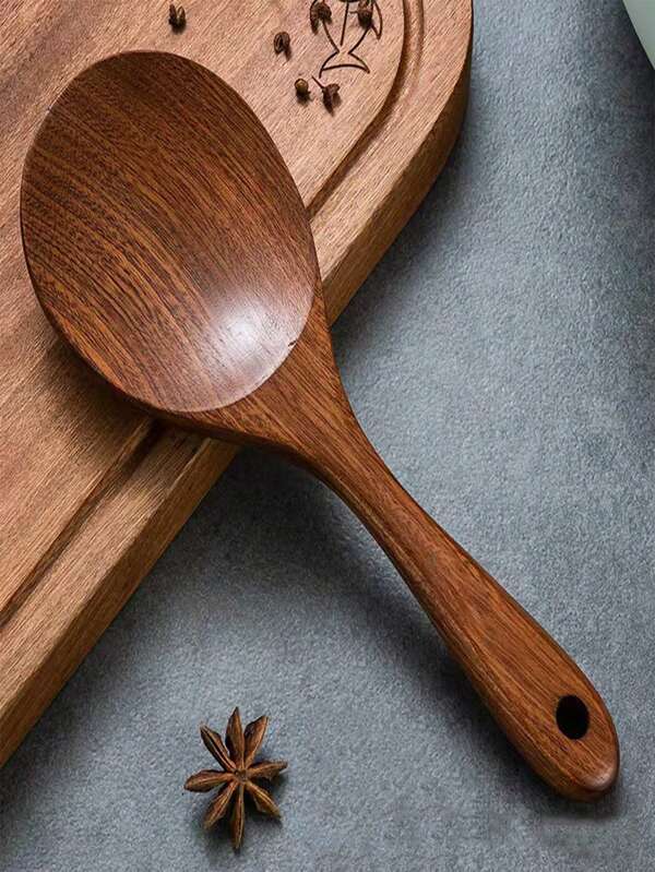 1/2 piezas Cuchara de arroz de estilo vintage de madera, Cuchara para wok antiadherente, Utensilios de cocina de madera