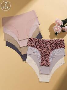 7pcs Women Seamless Underwear, Comfortable Soft Briefs, Cheetah Print Sexy Panties