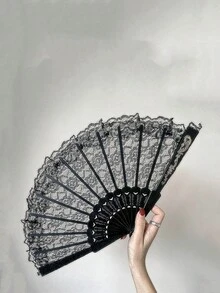 1pc/2pcs Vintage European Lace Floral Pattern Handheld Folding Fans, Suitable For Spring/Summer, Decoration, Parties, Dances, Photography Props