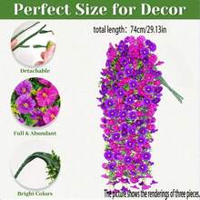 1 pieza Planta colgante artificial de campanilla resistente a los rayos UV y resistente a la decoloración - Flores de plástico de color púrpura y rojo vibrante para decoración exterior todo el año, bodas, jardines, patios, porches, pasillos - No requiere mantenimiento, decoración de jardín con flores resistentes a los rayos UV