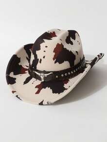 1 pieza Sombrero retro de mujer con decoración de piel de vaca y estampado de leopardo, sombrero de jazz europeo y americano, sombrero de vaquero occidental, adecuado para uso diario, actividades al aire libre, todas las estaciones, gorra de moda, vacaciones, viajes - sombrero de copa - Ver 7