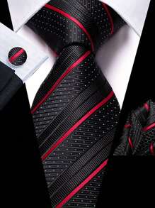 Men Tie Sets Classic Fashion Necktie Set With Cufflink For Business Party - Black - View 1