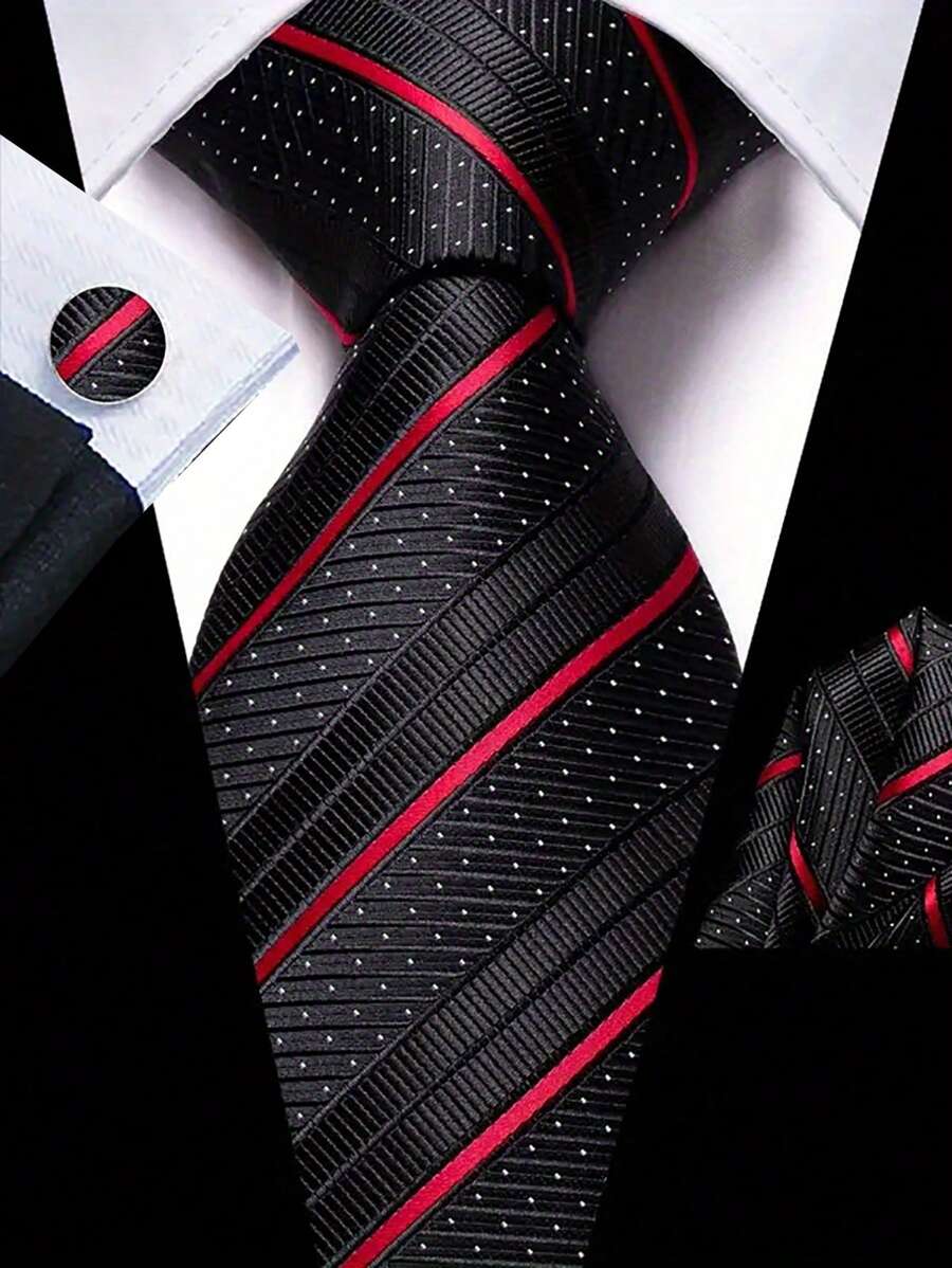 Men Tie Sets Classic Fashion Necktie Set With Cufflink For Business Party - Black - View 1