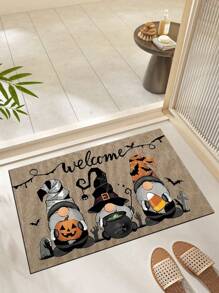 1pc Halloween Theme Bath Mat - Cute Elf And Pumpkin Design Carpet, Halloween Decor Rug, Absorbent Non-Slip Mat For Bathroom, Laundry Room, Entryway, Sink, Shower, Party, Washable Bathroom Doormat Suitable For Living Room, Bedroom, Kitchen, Various Occasions, Parties, Holidays, Gifts, Banquets