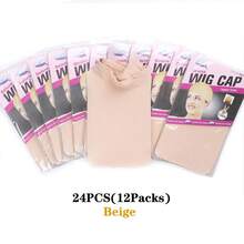 24 unidades (12 paquetes) gorro de peluca, redes para el cabello elásticas a, 2 unidades por paquete, gorro para el cabello, tamaño libre, red para peluca de malla de nailon - 24 piezas beige - Ver 13