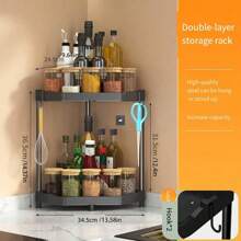 1pc Black Corner Shelf Rack, Stainless Steel Spice Rack, Wall Mount Triangle Storage Stand For Kitchen - Multicolor - View 11