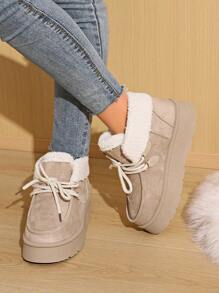1. Thick Sole Lace-Up Fluffy Snow Boots For Teenagers, Warm And Energetic, Suitable For Students In Winter, Campus, Commuting, Outdoor Play, And Casual Occasions, Cool Black Thick Sole Lace-Up Fluffy Snow Boots, Light Brown Thick Sole Lace-Up Fluffy Snow Boots