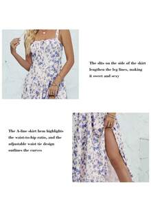 Blue And White Floral Dress Floral Dress Sundress , White Corset Dress, Floral Printed Corset Dresses Ruched Bust Cami Dress Flowy Sundress, Spaghetti Strap Dresses For Women Body Shaping Dress, Women'S Novelty Corset Dresses