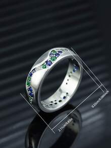 1枚S925纯银男女通用波浪形戒指，镶嵌蓝绿色宝石，简约时尚，适合日常佩戴，周年纪念礼物，母亲节礼物。 - 銀色 - 查看 5