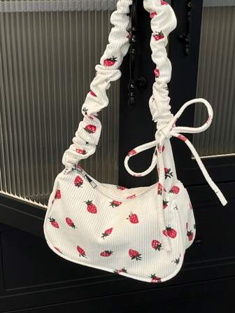 Bolso bandolera/de hombro de alta calidad con estampado floral pequeño para mujeres, nueva moda 2024 de estilo minimalista casual con gran capacidad y plisado