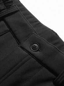 男士保暖内衬工装裤，松紧腰带户外工作裤，秋冬季 - 黑色 - 查看 6