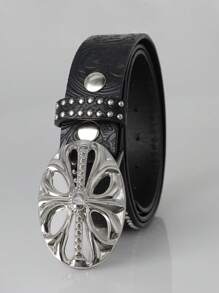 1 件经典女士压花腰带，西部牛仔腰带扣波西米亚风格腰带金属扣个性化时尚，男女通用街头时尚 Y2K 腰带，适合搭配牛仔裤，适合男士女士，是送给家人和朋友秋季、秋季、万圣节的理想礼物 - 黑色白K扣 - 查看 8