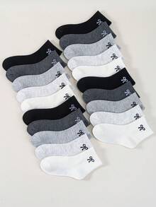 5/10/20 双女童纯色蝴蝶结设计短袜，可爱休闲简约日常旅行中筒袜，适合所有季节 - 彩色 - 查看 19