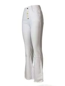 Plus Size Women's White Skinny Flare Jeans - 白色 - 查看 6