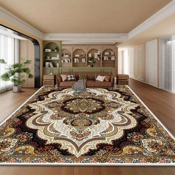 Velvet Area Rug , Vintage Floral Print, Non-Slip Washable Door Mat, Quick Absorb Welcome Carpet, Low Pile Indoor Entrance Rug, Stain-Resistant Home Decor, Soft Fluffy Bedroom Carpet, Flat Woven Polyester 100%, Machine Made, Lightweight For Office, Bedroom, Indoor Use - Rectangle
