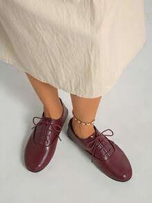 0.5 Size Smaller New Spring/Summer/Autumn Soft Comfortable Lightweight Low Heel Ballerina Flats, Fashion Work Shoes For Women, Red, Black, Burgundy, Casual Sneakers, Closed Toe Mary Jane Lolita Shoes, Ballet Flats - Burgundy - View 3