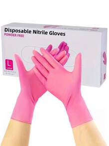 Pink, Disposable Nitrile Gloves, Powder-Free Latex-Free Gloves, Durable Household Cleaning Gloves, Waterproof Gloves, Suitable For Kitchen, Hair Dyeing, Beauty Salon, Waterproof, Anti-Static, Durable, Black, White, Pink, Blue, Green, Transparent, Purple Disposable Gloves Optional (Without Box)