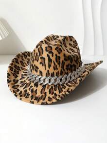 1 pieza Sombrero retro de mujer con decoración de piel de vaca y estampado de leopardo, sombrero de jazz europeo y americano, sombrero de vaquero occidental, adecuado para uso diario, actividades al aire libre, todas las estaciones, gorra de moda, vacaciones, viajes - sombrero de copa - Ver 6