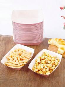 100pcs Pink Boat-Shaped Food Trays - Kraft Paper Boat-Shaped Party Serving Trays, For Taco, Fries, Cake, Snacks, Fruits, Appetizers, Holiday Party Food Plates, Suitable For Birthday Party, Christmas, Thanksgiving, Halloween (100/50/10pcs)