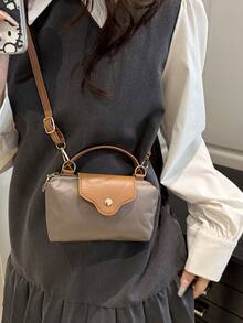 女士尼龙迷你斜挎包，磁扣饺子造型休闲可爱时尚手提包，卡哇伊 - 卡其色 - 查看 7