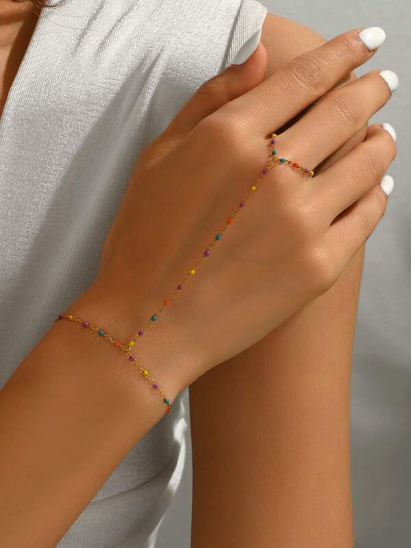 1 pieza Anillo-pulsera de acero inoxidable con decoración asimétrica de plástico de estilo bohemio, adecuado para el atuendo diario o el uso de vacaciones de las mujeres
