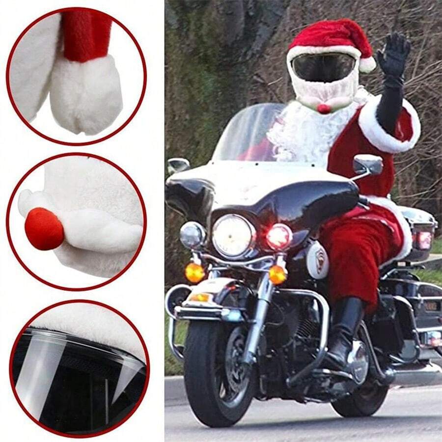 1pc Santa Claus With Beard Motorcycle Helmet Cover, Plush Christmas Hat Home Decor Christmas Decorations Room Decor - Multicolor - View 1