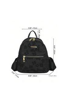 Mochila mini con estampado floral de graffiti, adecuada para mujeres para viajes, calle, compras, minimalista y versátil - Negro - Ver 5