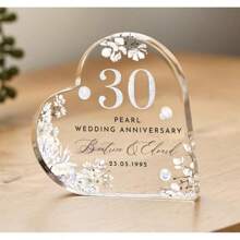 Personalised Floral Wedding Anniversary Gift, Diamond Anniversary Plaque, Anniversary Gifts, Anniversary Gift For Husband Wife Parents, Floral Anniversary Plaque, Anniversary,Heart-Shaped Acrylic Plaque Custom Keepsake With Names Date Mum Dad,Heart-Shaped Acrylic Plaque Custom Keepsake With Names Date Elegant Floral